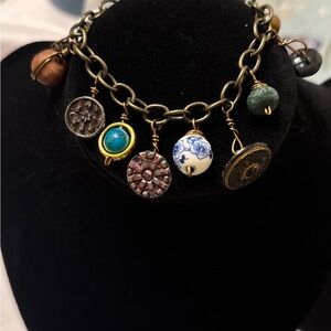 Charming Multicolor Pendant and vintage button Bracelet